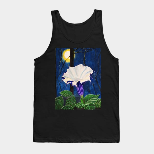 Moonflower in the Moonlight Watercolor Painting Tank Top by julyperson